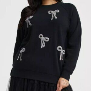 🖤 Torrid Relaxed Cozy Fleece Sweatshirt – Mixed Bows | Size 1 (14/16)
